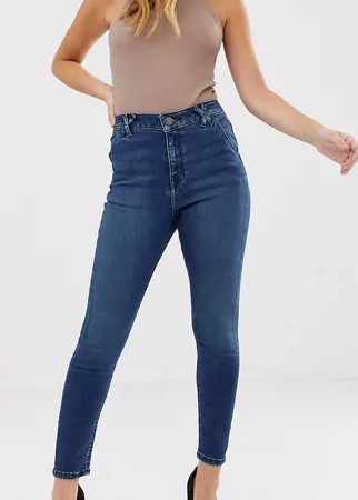 Синие джинсы скинни с завышенной талией и шлевками ASOS DESIGN Petite Ridley-Синий