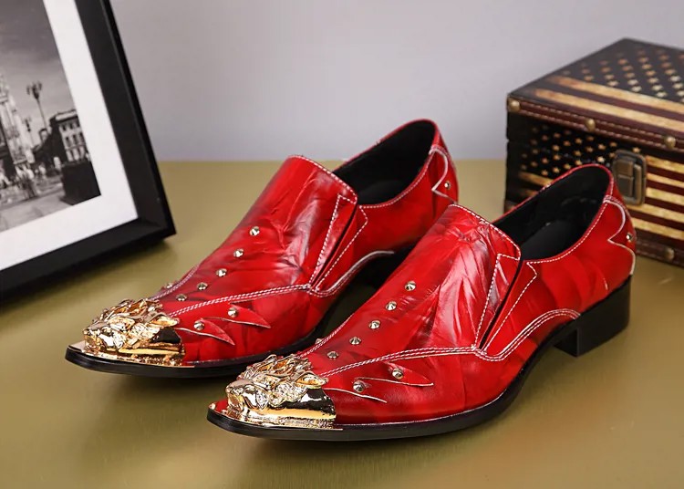 Туфли мужские классические, натуральная кожа, Дерби, оксфорды, без застежки, вечерние деловые туфли, золотые шпильки, красные