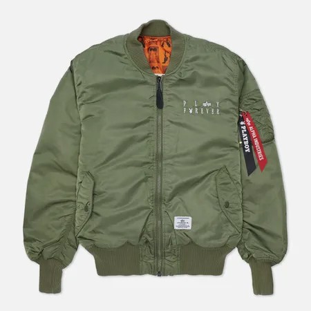 Мужская куртка бомбер Alpha Industries x Playboy Play Forever MA-1, цвет оливковый, размер L