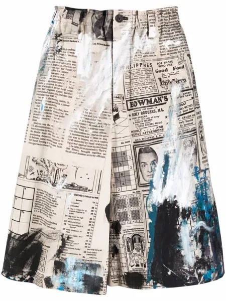 Yohji Yamamoto шорты с газетным принтом