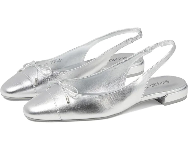 Туфли на плоской подошве Stuart Weitzman Sleek Bow Slingback Flat, серебряный