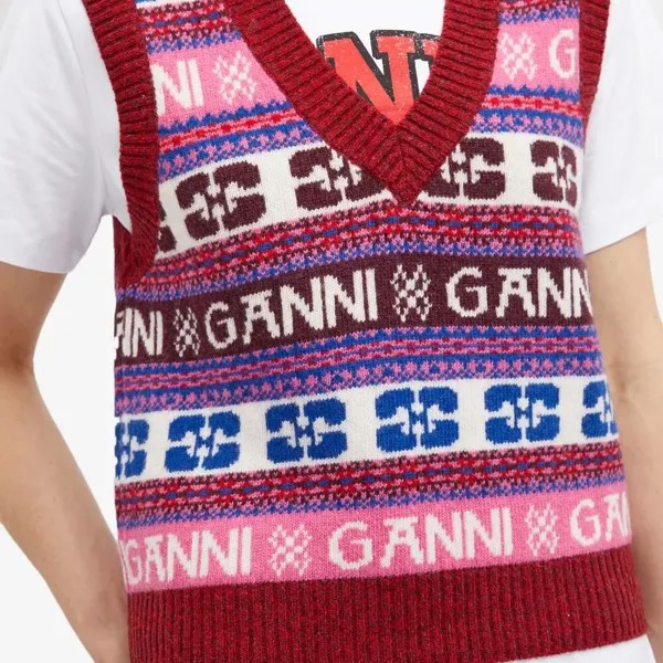 Ganni Жилет из смесовой шерсти с логотипом, мультиколор
