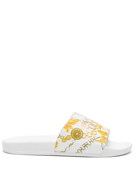 Versace Jeans Couture шлепанцы с принтом Barocco и логотипом, белый