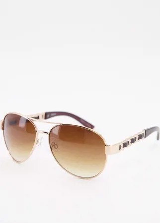 Солнцезащитные очки в золотистой оправе с оригинальными дужками и коричневыми линзами Accessorize-Золотистый