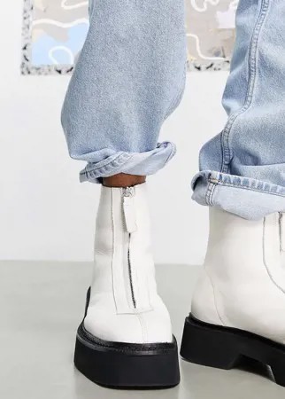 Ботинки челси из белой кожи с молнией спереди на массивной подошве ASOS DESIGN-Белый