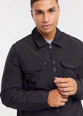Черная стеганая куртка с нагрудным карманом ASOS DESIGN-Черный
