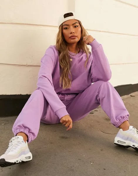 Сиреневый oversized-свитшот от комплекта с вышитым однотонным логотипом ASOS Weekend Collective-Фиолетовый