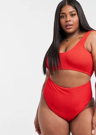 Красные плавки бикини с завышенной талией ASOS DESIGN curve-Красный