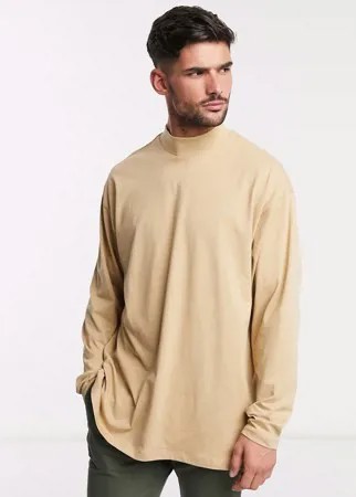 Бежевый лонгслив с высоким воротом Threadbare-Neutral