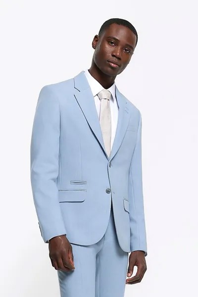 Однобортный фактурный пиджак River Island, синий