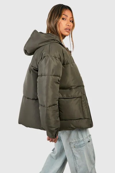 Утепленная парка с капюшоном boohoo, зеленый