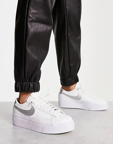 Кроссовки Nike Blazer Low Platform белого и серебристого металлика