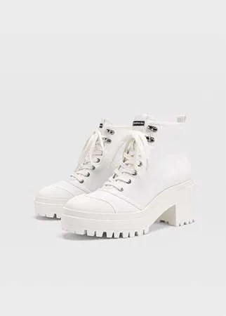 Stradivarius Ботильоны На Каблуке И Рифленой Подошве Белый 37
