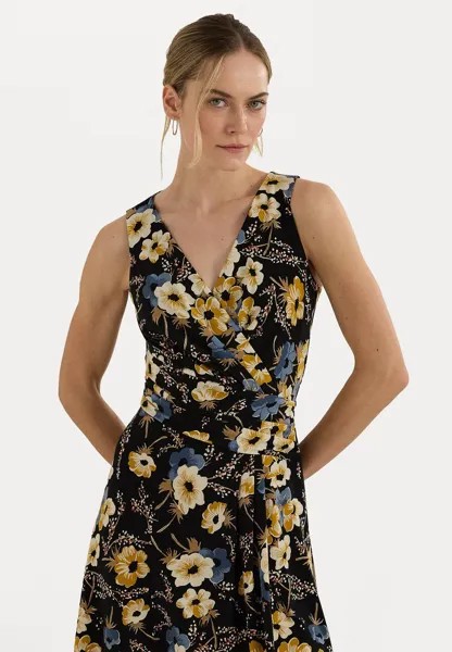 Повседневное платье FLORAL SURPLICE JERSEY SLEEVELESS DRESS Ralph Lauren, черный