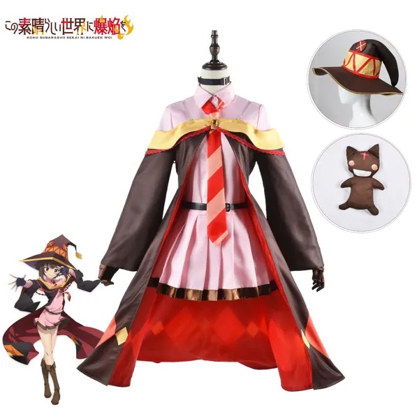 Женский парик для косплея Megumin Anime KonoSuba, униформа для косплея, головной убор, волшебник, малиновый демон, Аруэ юньюнь