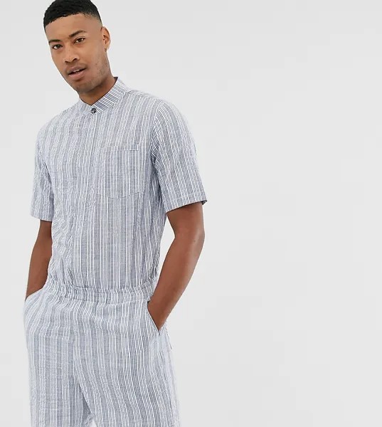 Комбинезон с шортами из легкой жатой ткани в полоску ASOS DESIGN Tall-Синий