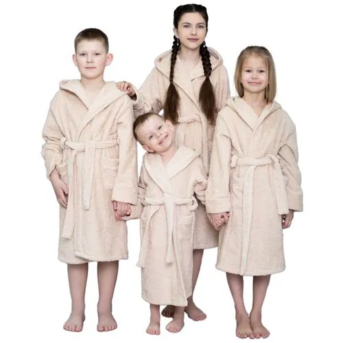 Халат махровый домашний детский BIO-TEXTILES размер 38 бежевый для мальчика и девочки в бассейн баню сауну
