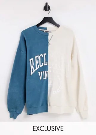 Oversized-свитшот в стиле унисекс с дизайном колор блок и логотипом Reclaimed Vintage Inspired-Серый
