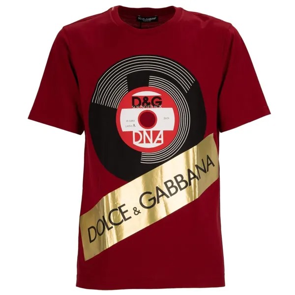 Хлопковая футболка DOLCE - GABBANA DG DJ Plate Logo Soundtrack, красное золото 12561