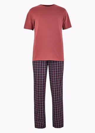 Пижамный комплект из 100%-го хлопка: штаны в клетку и футболка с коротким рукавом