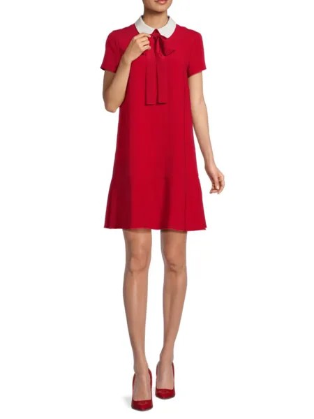 Мини-платье с заниженной талией и завязками на шее Redvalentino, цвет Deep Red Milk