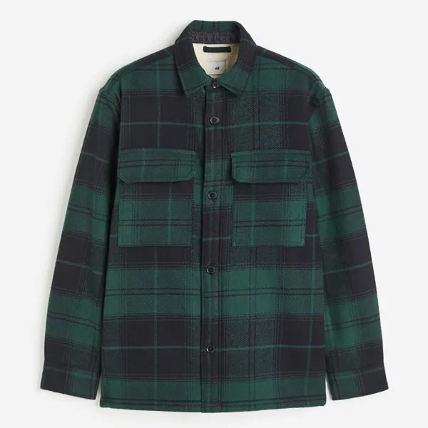 Куртка-рубашка H&M Regular Fit Teddy-lined, зеленый