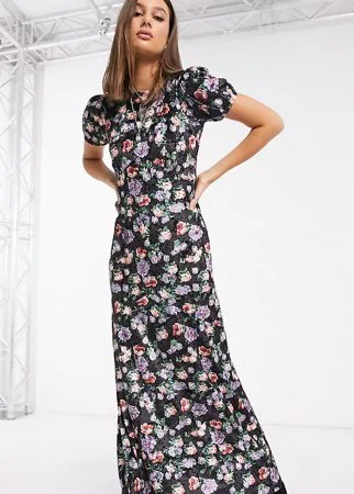 Фиолетовое бархатное чайное платье макси с цветочным принтом ASOS DESIGN Tall-Многоцветный