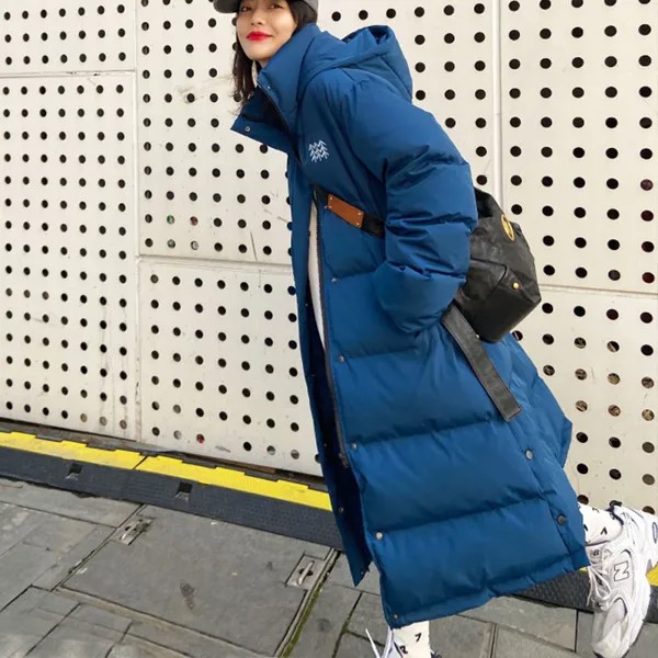 Длинный пуховик, женская одежда 2023, зимнее Свободное пальто на белом утином пуху, утепленное пальто до колена для пары, Корейская одежда