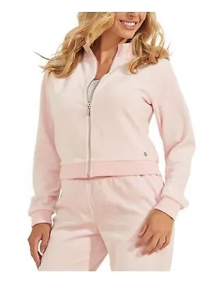 GUESS Женская розовая спортивная куртка с текстурированной ребристой отделкой на молнии, размер XL