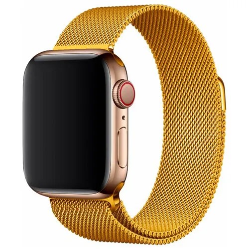 Ремешок для умных смарт часов Apple Watch series 1-6, SE 42-44mm и series 7 45mm / Металлический ремешок миланская петля (milanese loop) Эпл Вотч серии 1-6, Эпл Вотч СЕ 42-44мм и серия 7 45мм / Сменный стальной браслет для часов с магнитной застежкой (Лимонное золото)
