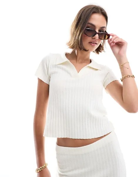 ASOS DESIGN – белая рубашка-поло в рубчик