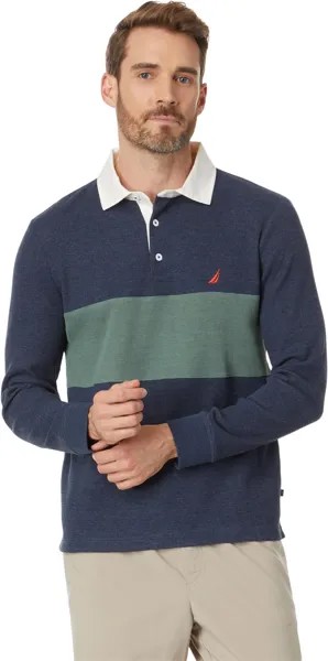 Рубашка-поло Slim Fit Waffle Color-Block Long Sleeve Polo Nautica, цвет Navy Heather