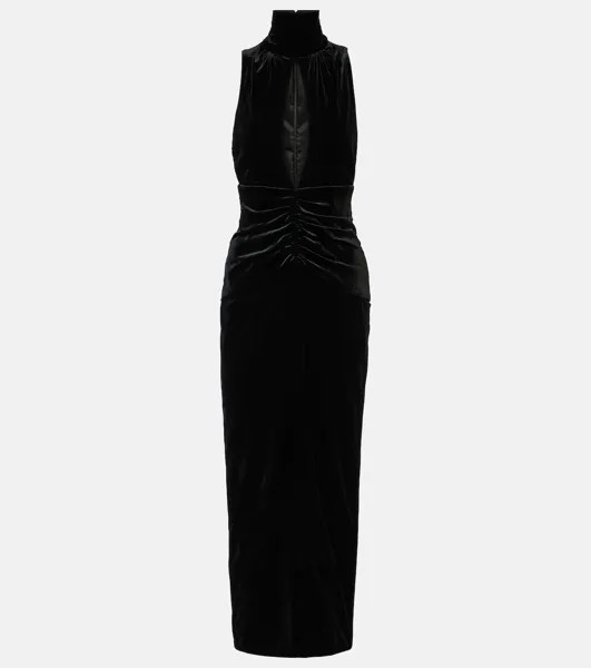 Бархатное платье со сборками и вырезами Alessandra Rich, черный