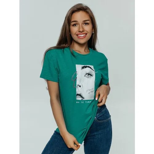 Футболка LOVETEX.STORE, хлопок, трикотаж, стрейч, размер 44, зеленый