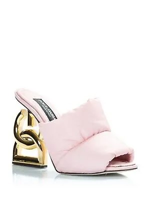 Женские розовые босоножки без шнуровки на каблуке DOLCE - GABBANA Piumino Toe со скульптурным каблуком 36