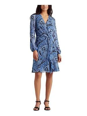 LAUREN RALPH LAUREN Женское темно-синее платье с драпировкой и драпировкой сбоку на подкладке с длинными рукавами 14