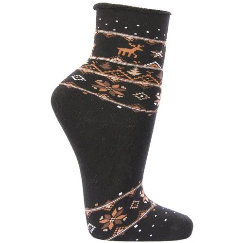 Носки женские махровые «Орнамент», цвет чёрный, размер 23-25