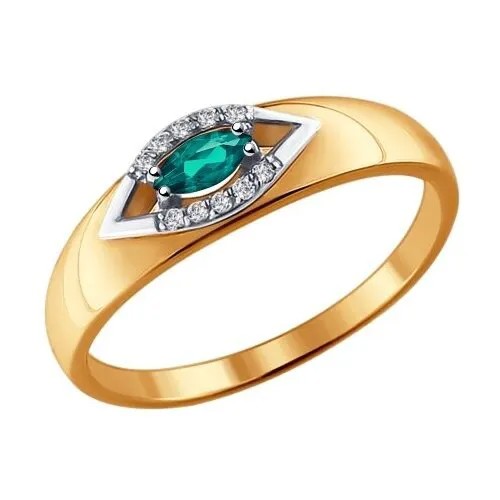 Кольцо Яхонт комбинированное золото, 585 проба, бриллиант, изумруд, размер 17, зеленый, бесцветный