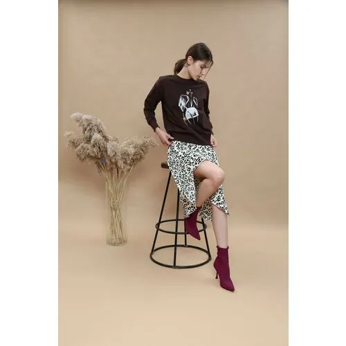 Свитшот PIVOT, силуэт свободный, средней длины, открытые плечи, размер L-XL, коричневый