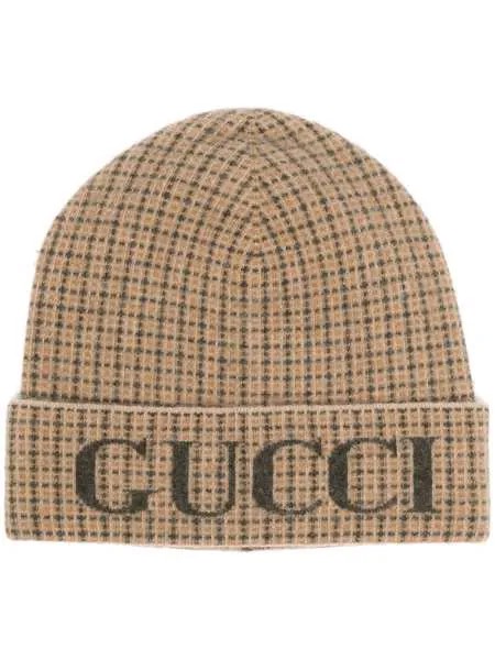 Gucci шапка бини в клетку с логотипом