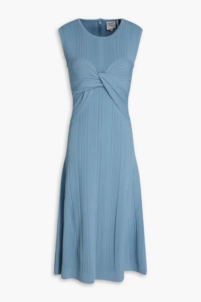 Платье миди перекрученной вязки в рубчик Hervé Léger, голубое небо