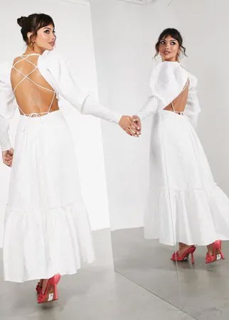 Белое фактурное платье миди с глубоким вырезом и декоративными бретельками на спине ASOS EDITION-Белый