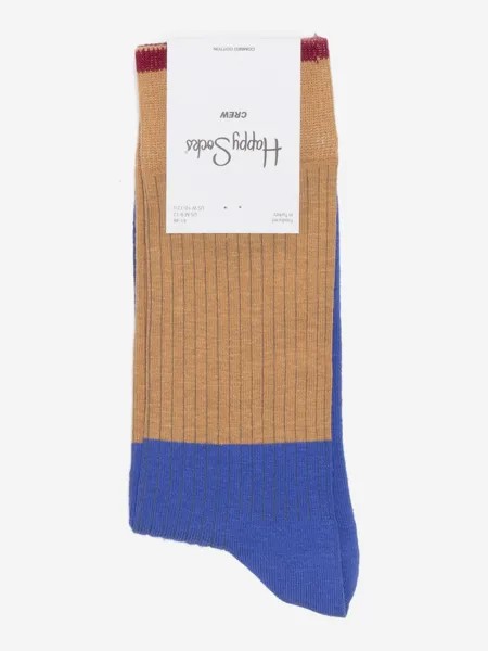 Носки с рисунками Happy Socks - Block Rib Brown Blue, Коричневый