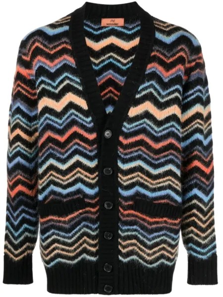 Missoni кардиган в рубчик с узором зигзаг, черный