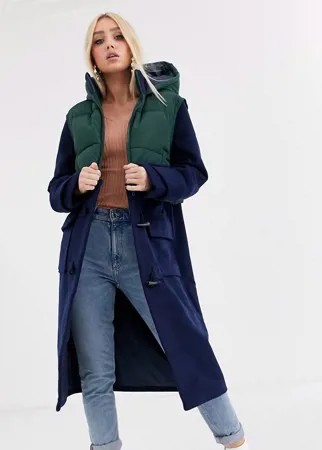 Длинный темно-синий дафлкот с жилетом ASOS DESIGN