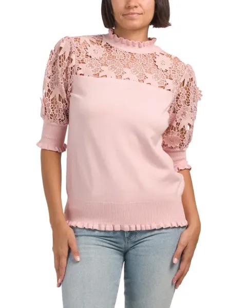 Свитер крючком Felicity с рукавами до локтя Elie Tahari, цвет Muse