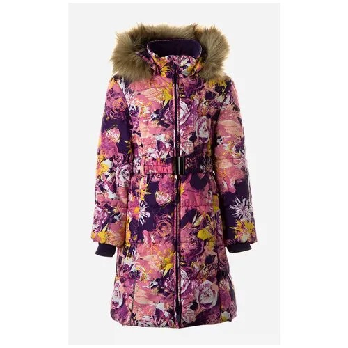 Пальто для девочки HUPPA YACARANDA, розовый с принтом 24313, размер 128