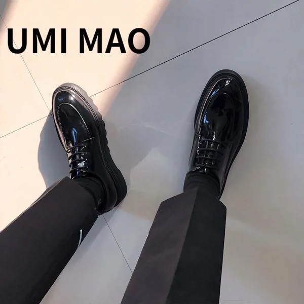 Мужские яркие кожаные туфли UMI MAO, корейские трендовые новые низкие туфли на толстой подошве, кожаные британские повседневные универсальные мужские туфли Y2K
