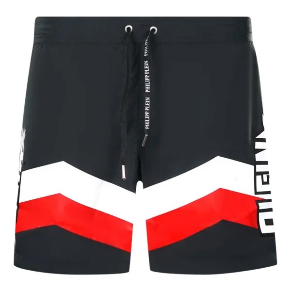 Черные длинные шорты для плавания с логотипом Diag Philipp Plein, черный