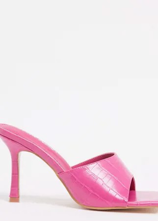 Розовые мюли с квадратным носком и эффектом крокодиловой кожи Public Desire Wide Fit-Розовый цвет
